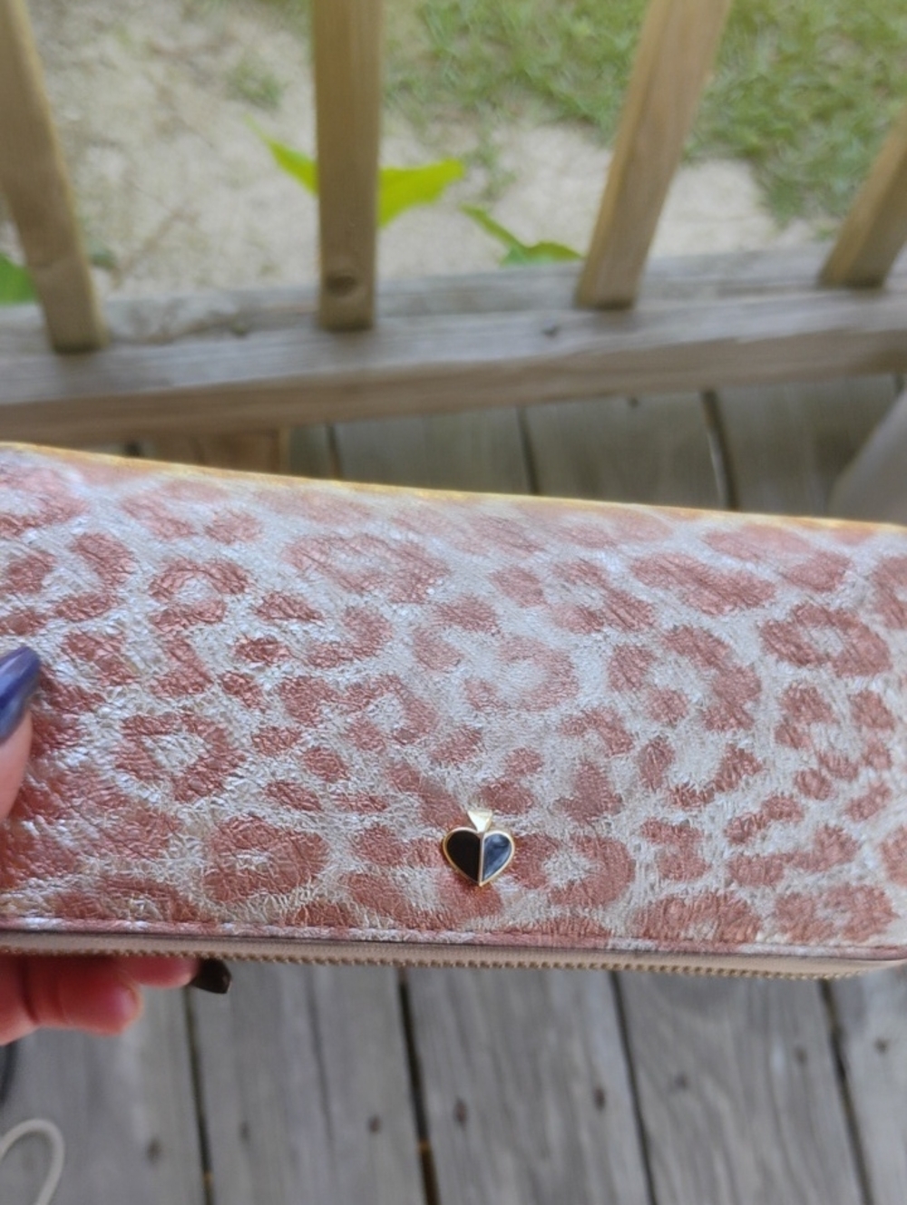 Leopard Print Zip Wallet in Rose Gold